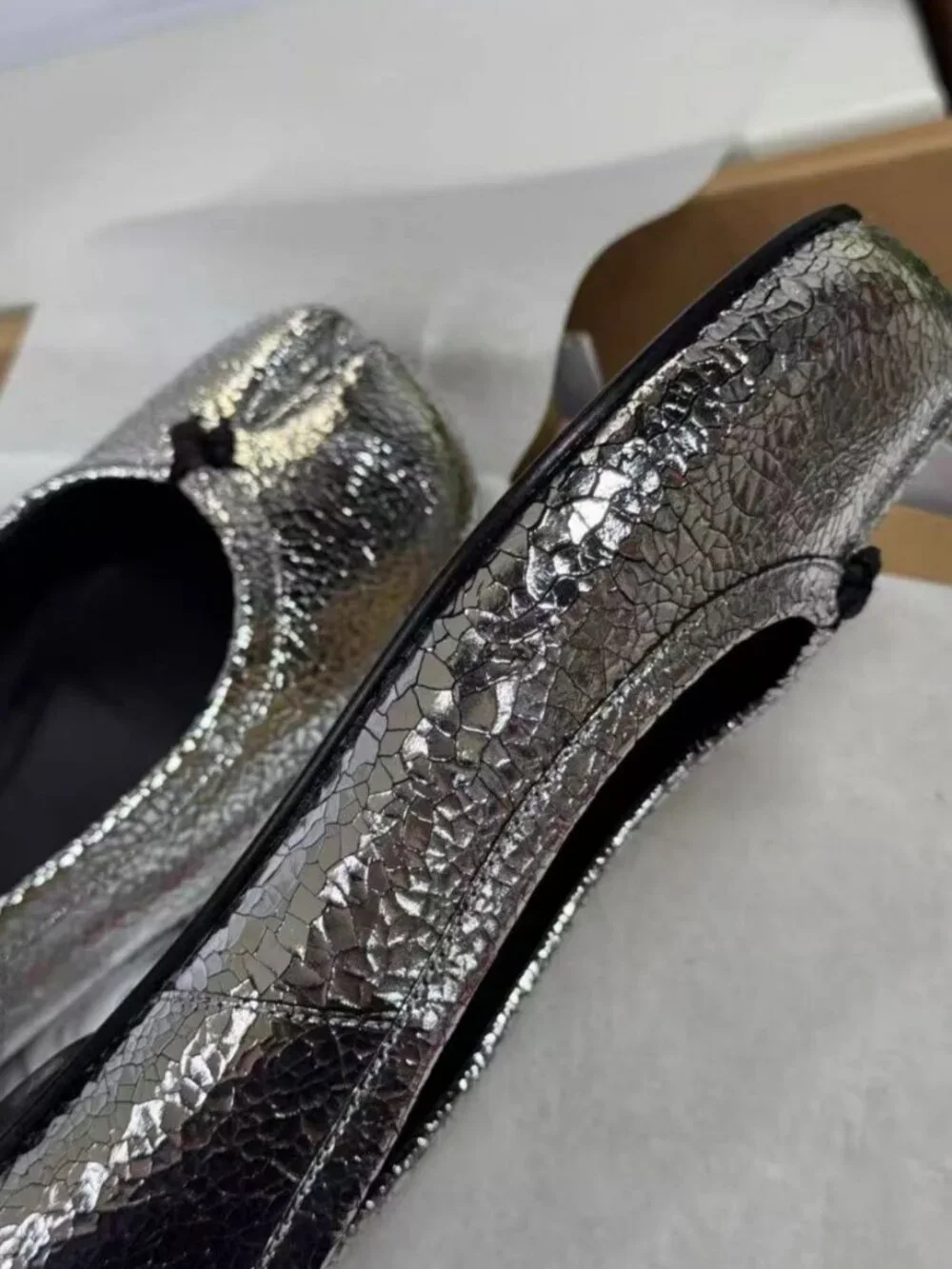 Maison Martin Margiela Silver Cracked Leather Tabi Split Toe Flats